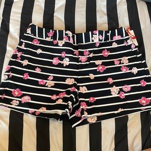 Elle Black and White Stripe Floral Shorts NWT